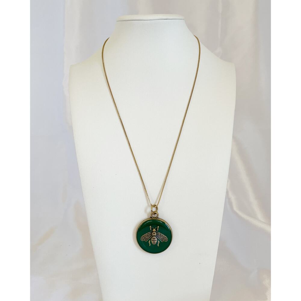 GUCCI Bee Charm Necklace Pendant Green Gold Stamped Zipper Pull - Picture 13 of 14